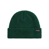 Donkergroene geribbelde beanie muts met omgevouwen rand en merklogo