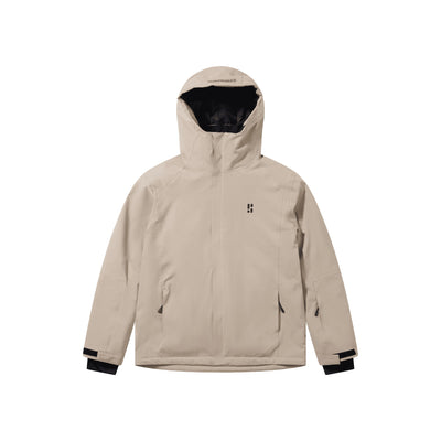Beige winterjas met capuchon en zakken, warme waterdichte jas voor outdoor activiteiten