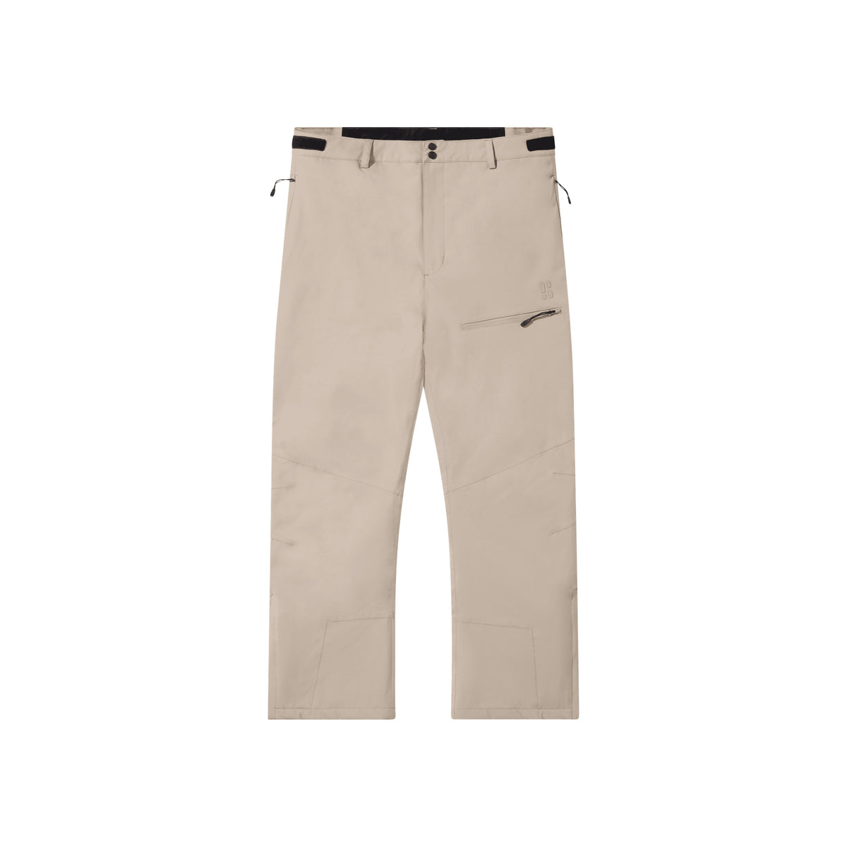 Beige outdoor broek met ritszakken en elastische tailleband, ideaal voor wandelen en trekking