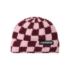 Gebreide muts met bordeauxrood en roze geblokt patroon - Vingino winteraccessoire voor kinderen