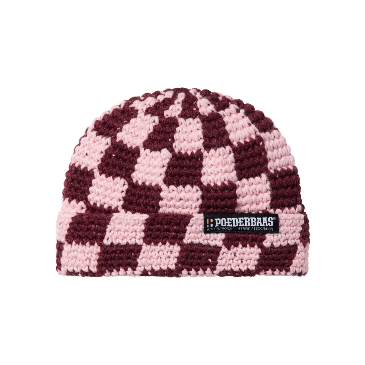 Gebreide muts met bordeauxrood en roze geblokt patroon - Vingino winteraccessoire voor kinderen