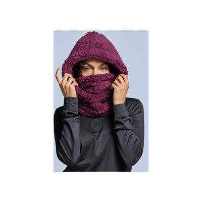 Paarse gebreide col sjaal met capuchon, warme winteraccessoire voor dames