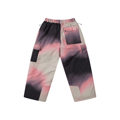 Wijde broek met abstracte roze, zwarte en beige gradiëntprint en elastische taille