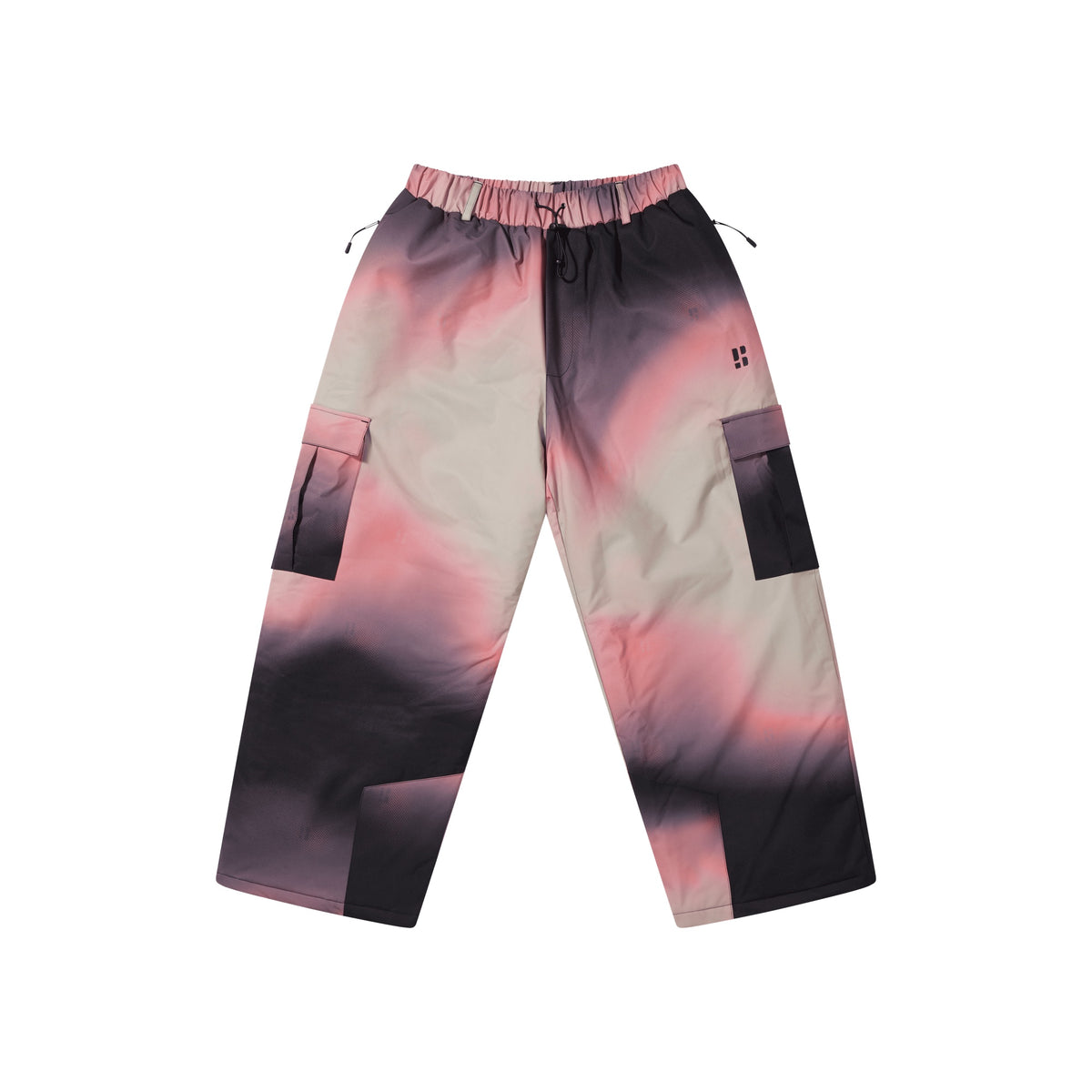 Wijde cargo broek met roze en zwarte gradient print en zijzakken voor kinderen