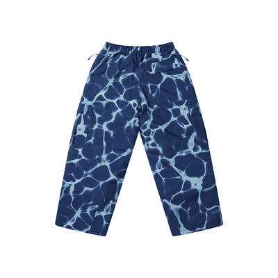 Blauwe kinderbroek met wolkenprint, elastische taille, losse pasvorm