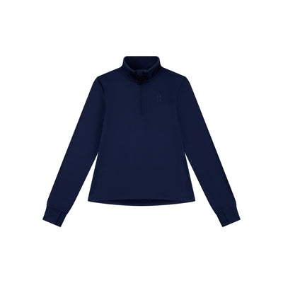 Donkerblauwe fleece trui met opstaande kraag en lange mouwen voor dames