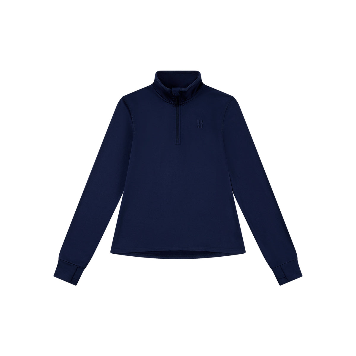 Donkerblauwe fleece trui met opstaande kraag en lange mouwen voor dames