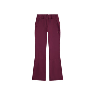 Bordeauxrode uitlopende broek met elastische tailleband en zakken