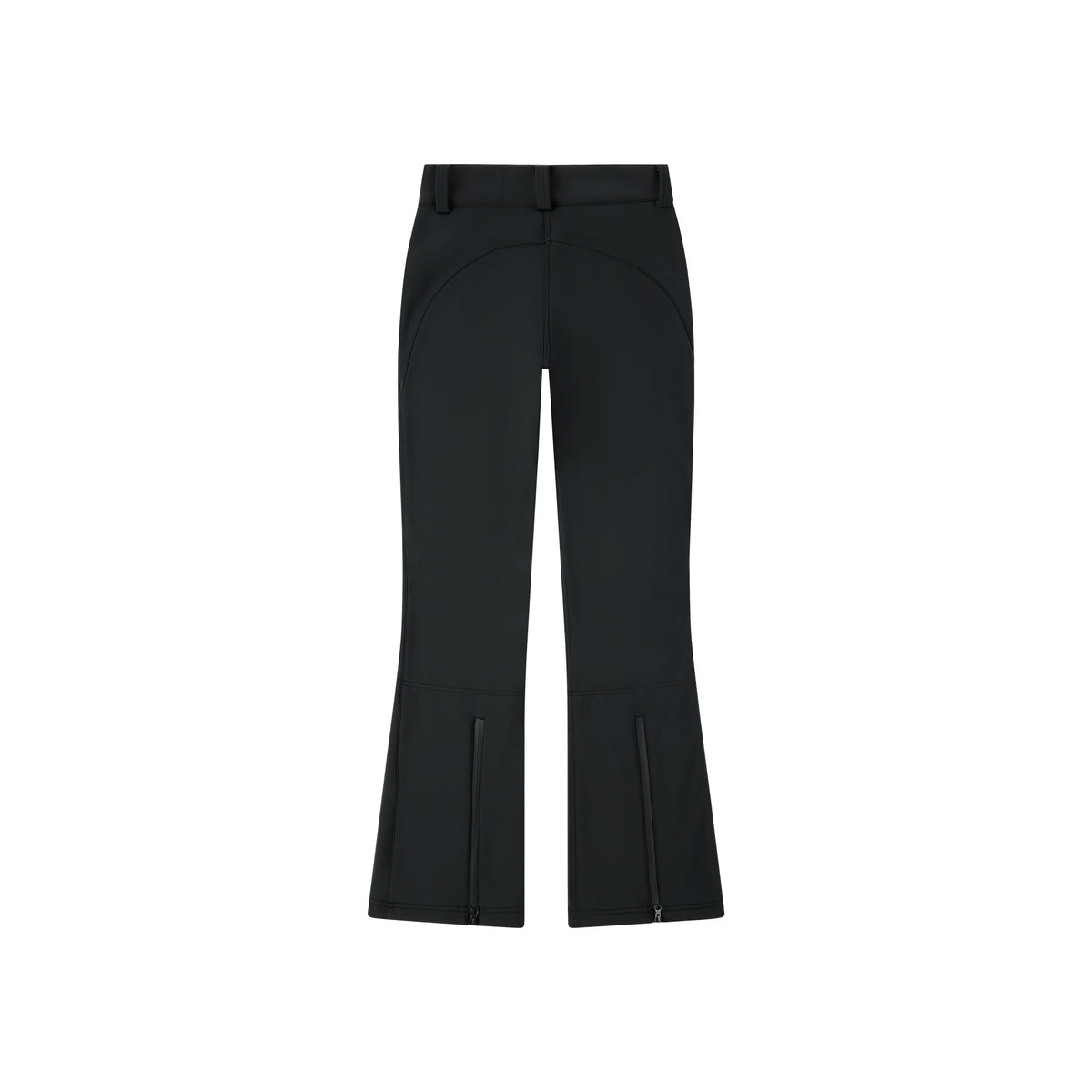 Zwarte flared broek met split aan de voorkant, uitlopende pijpen en hoge taille