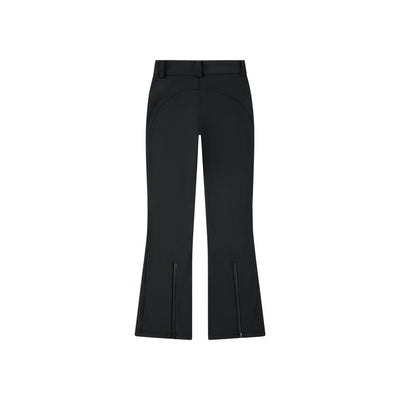 Zwarte flared broek met split aan de voorkant, uitlopende pijpen en hoge taille