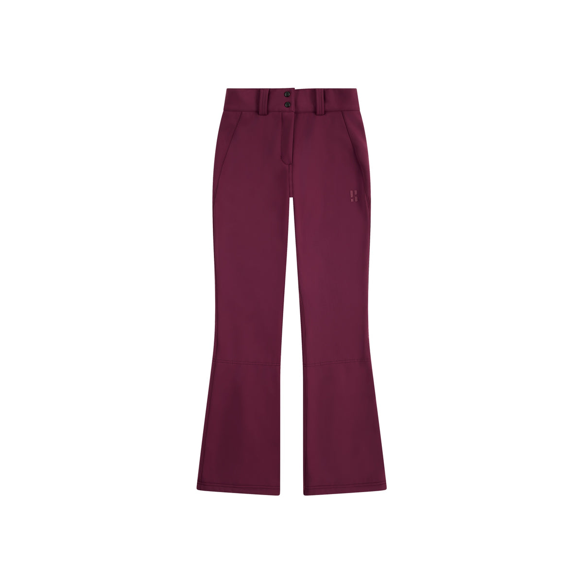 Bordeauxrode uitlopende broek met elastische tailleband en zakken