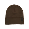 Bruine gebreide muts met omgeslagen rand en label, winterbeanie voor heren en dames