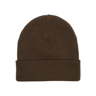 Bruine gebreide muts met omgeslagen rand - warme winterbeanie unisex