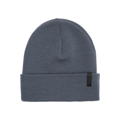 Grijze gebreide muts met omgeslagen rand en merklogo label, casual wintermuts
