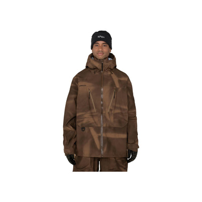 Bruine ski-jas met capuchon voor heren, waterafstotend, outdoor winterjas met ritssluiting