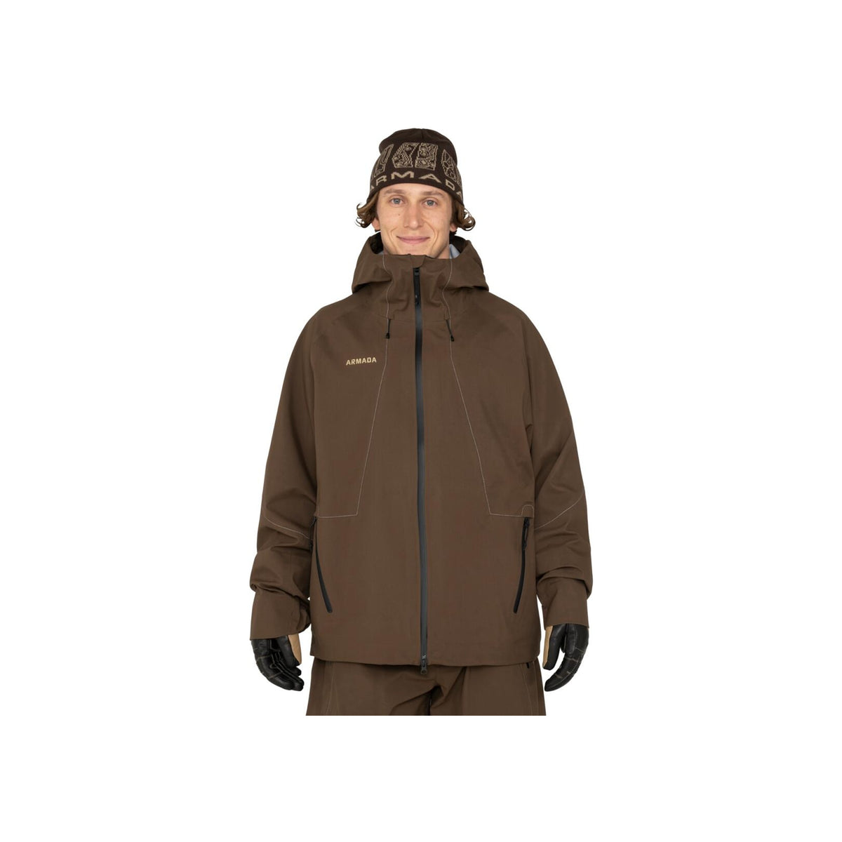 Bruine Armada heren ski/snowboard jas met capuchon en waterdichte ritssluiting