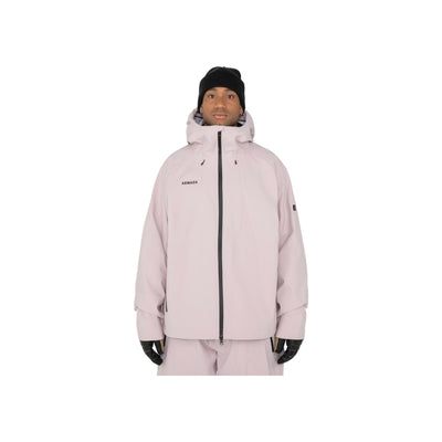 Lichtroze heren ski-jas met capuchon en volledige ritssluiting, waterdicht winterjack