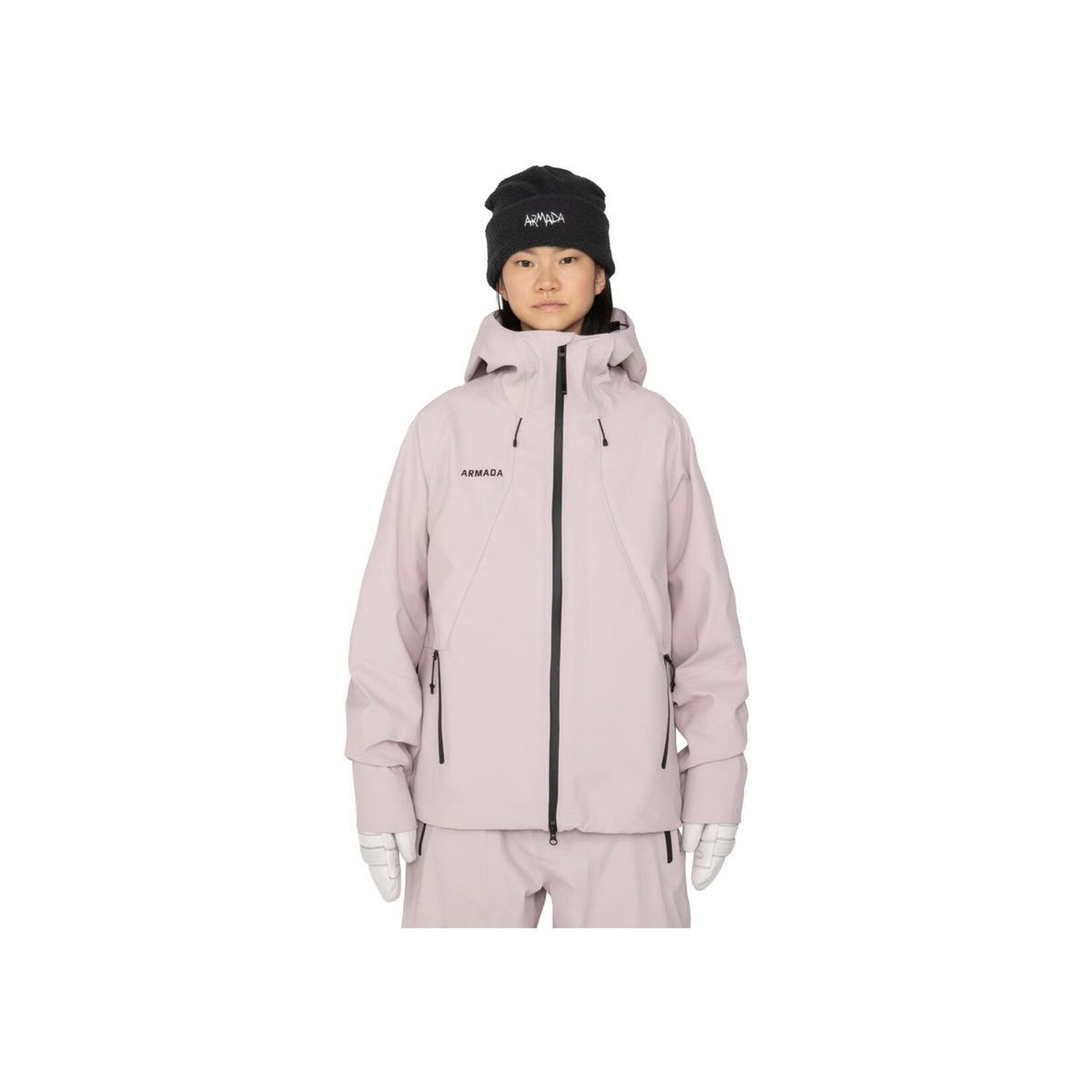 Lichtpaarse dames ski-jas met capuchon en ritssluiting van Armada - winterjas voor wintersport