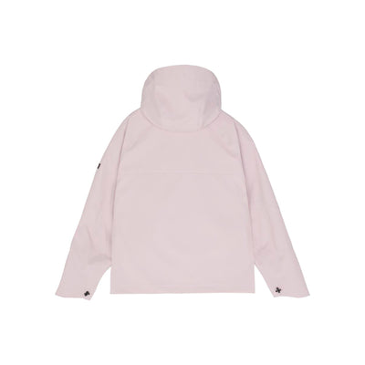 Lichtroze hoodie met capuchon, achterkant weergave, oversized pasvorm met merkdetails op de mouwen