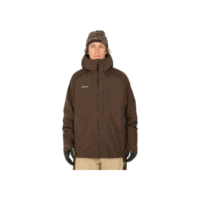 Bruine heren ski-jas met capuchon - waterafstotende winterjas voor snowboarden en wintersport