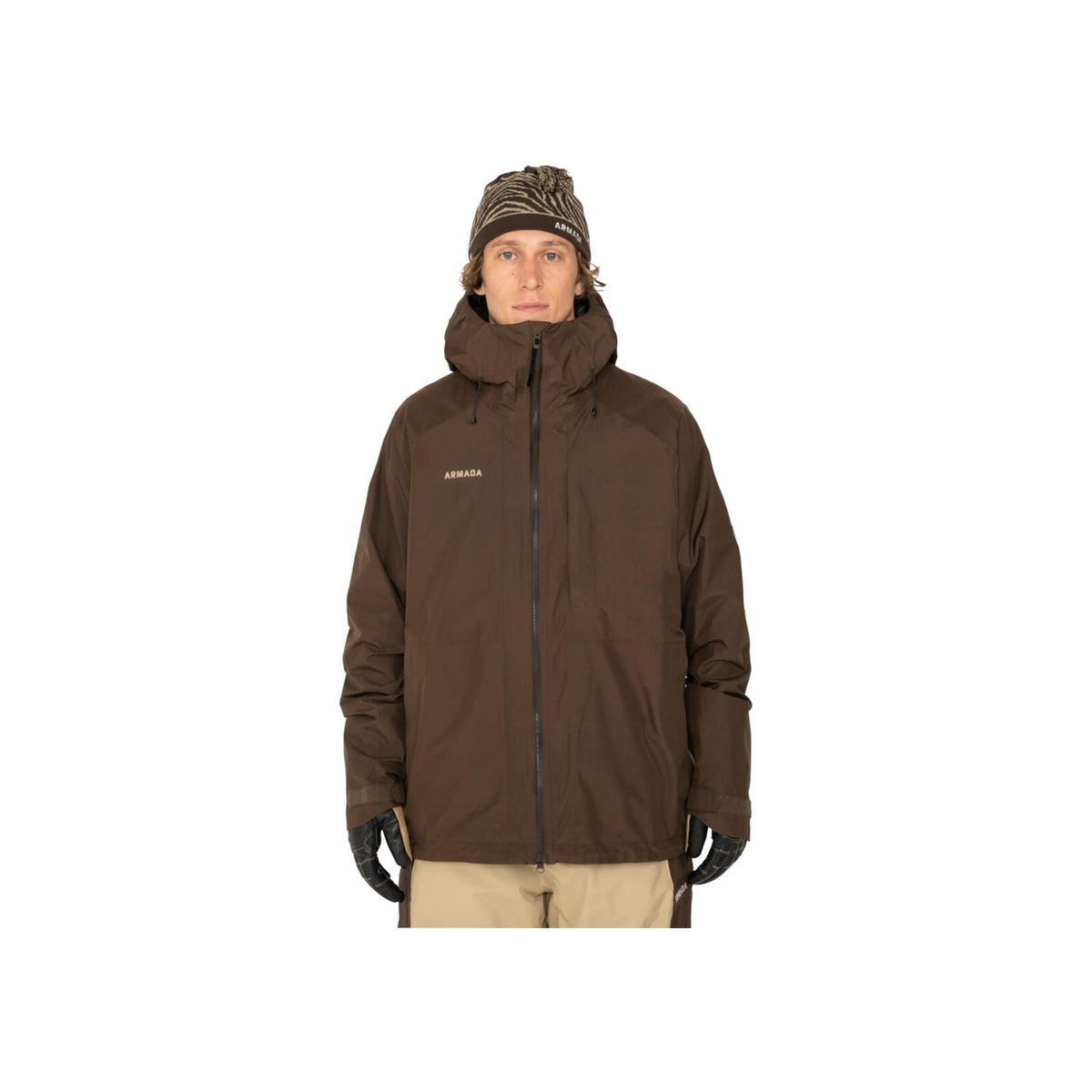 Bruine heren ski-jas met capuchon - waterafstotende winterjas voor snowboarden en wintersport