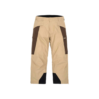 Beige ski- en snowboardbroek met bruine zijpanelen, voorzijde afgebeeld op witte achtergrond