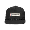Armada zwarte snapback pet met logo patch en gevlochten touw detail op de klep