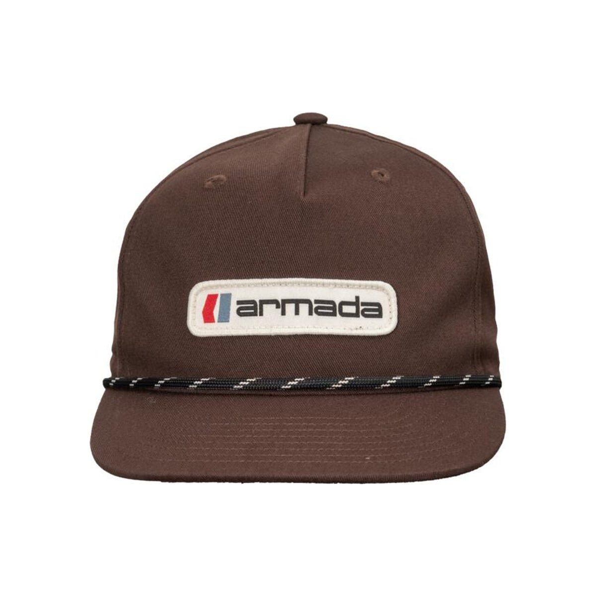 Bruine Armada vintage snapback pet met geborduurd logo en touw detail op de klep