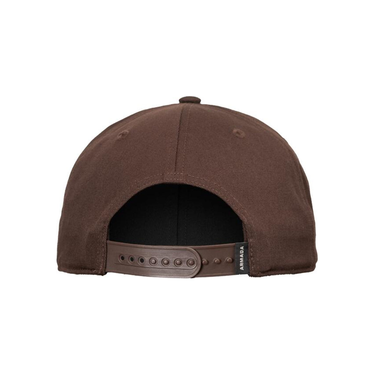 Bruine snapback pet achterkant met verstelbare sluiting en zwarte voering