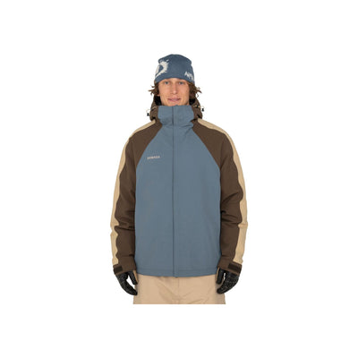 Armada heren ski-jas in blauw, bruin en beige kleurblok design met hoge kraag