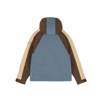 Bruine en blauwe colour-block hoodie met capuchon en contrasterende mouwen