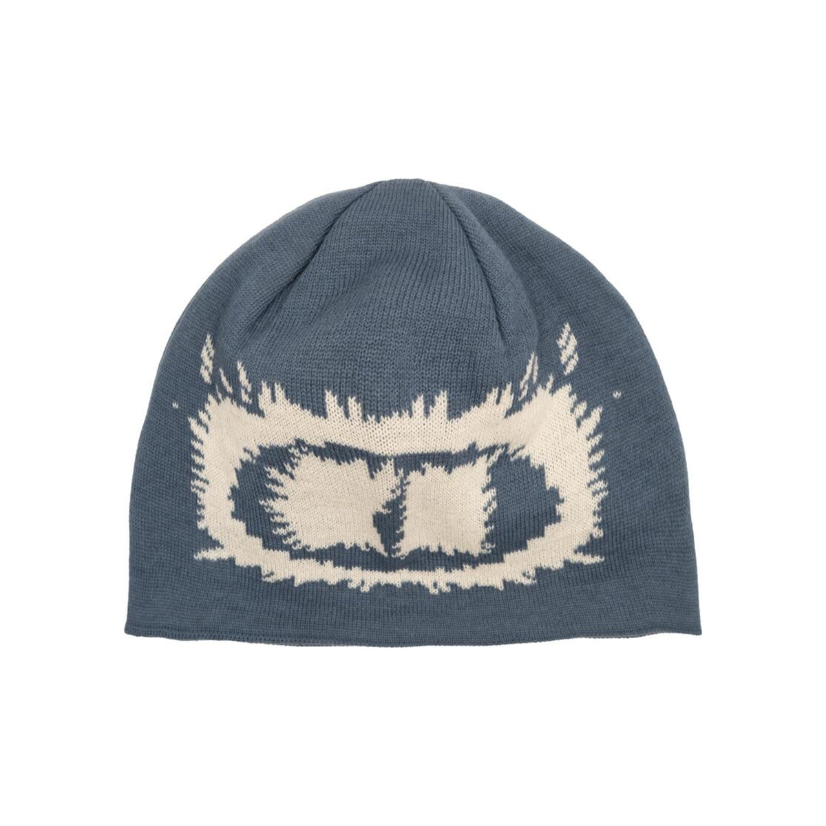 Blauwe gebreide muts met wit maskerpatroon - warme winterbeanie voor kinderen en volwassenen