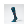 Donkerblauwe compressiekousen met turquoise en rode accenten voor sportieve prestaties