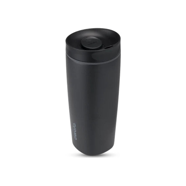 Zwarte thermosbeker 400ml met drinksluiting - Dubbelwandige koffiebeker to go - Lekvrije reismok