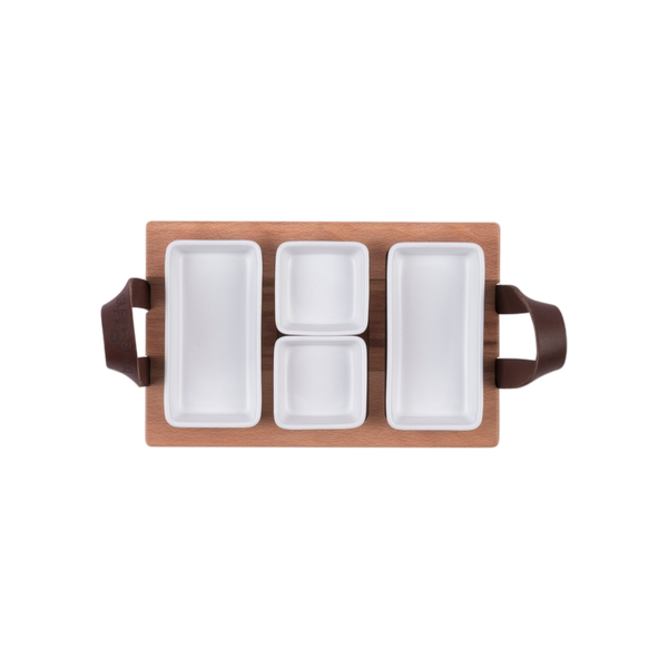 Bowls and Dishes Borreltray 30cm 3-vaks met schaaltjes wit