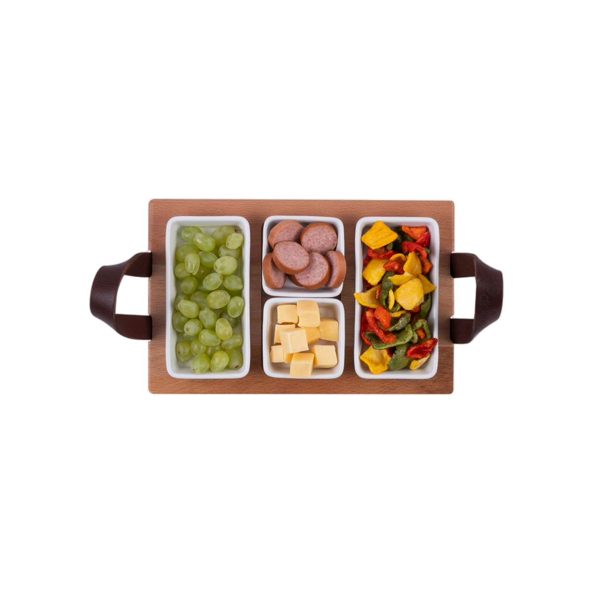 Bowls and Dishes Borreltray 30cm 3-vaks met schaaltjes wit