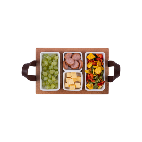Bowls and Dishes Borreltray 30cm 3-vaks met schaaltjes wit