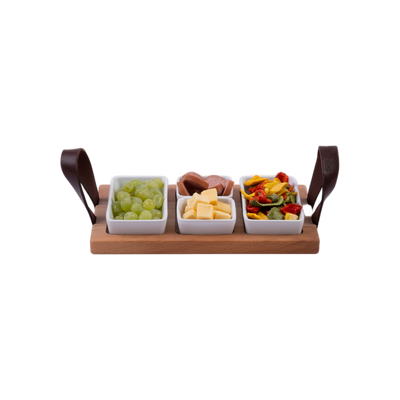 Bowls and Dishes Borreltray 30cm 3-vaks met schaaltjes wit
