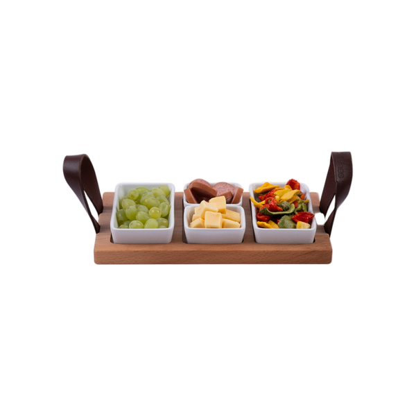 Bowls and Dishes Borreltray 30cm 3-vaks met schaaltjes wit