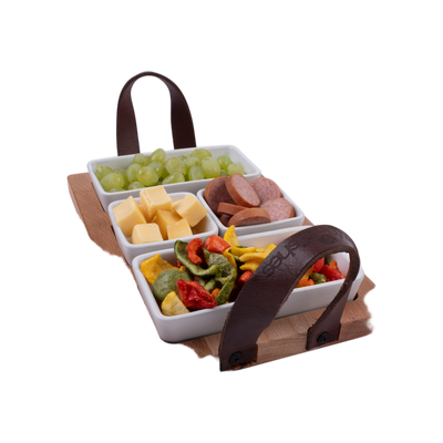 Bowls and Dishes Borreltray 30cm 3-vaks met schaaltjes wit