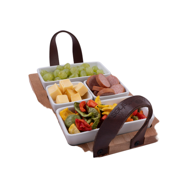 Bowls and Dishes Borreltray 30cm 3-vaks met schaaltjes wit