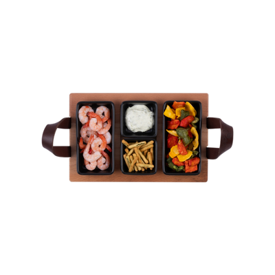 Bowls and Dishes Borreltray 30cm 3-vaks met schaaltjes zwart