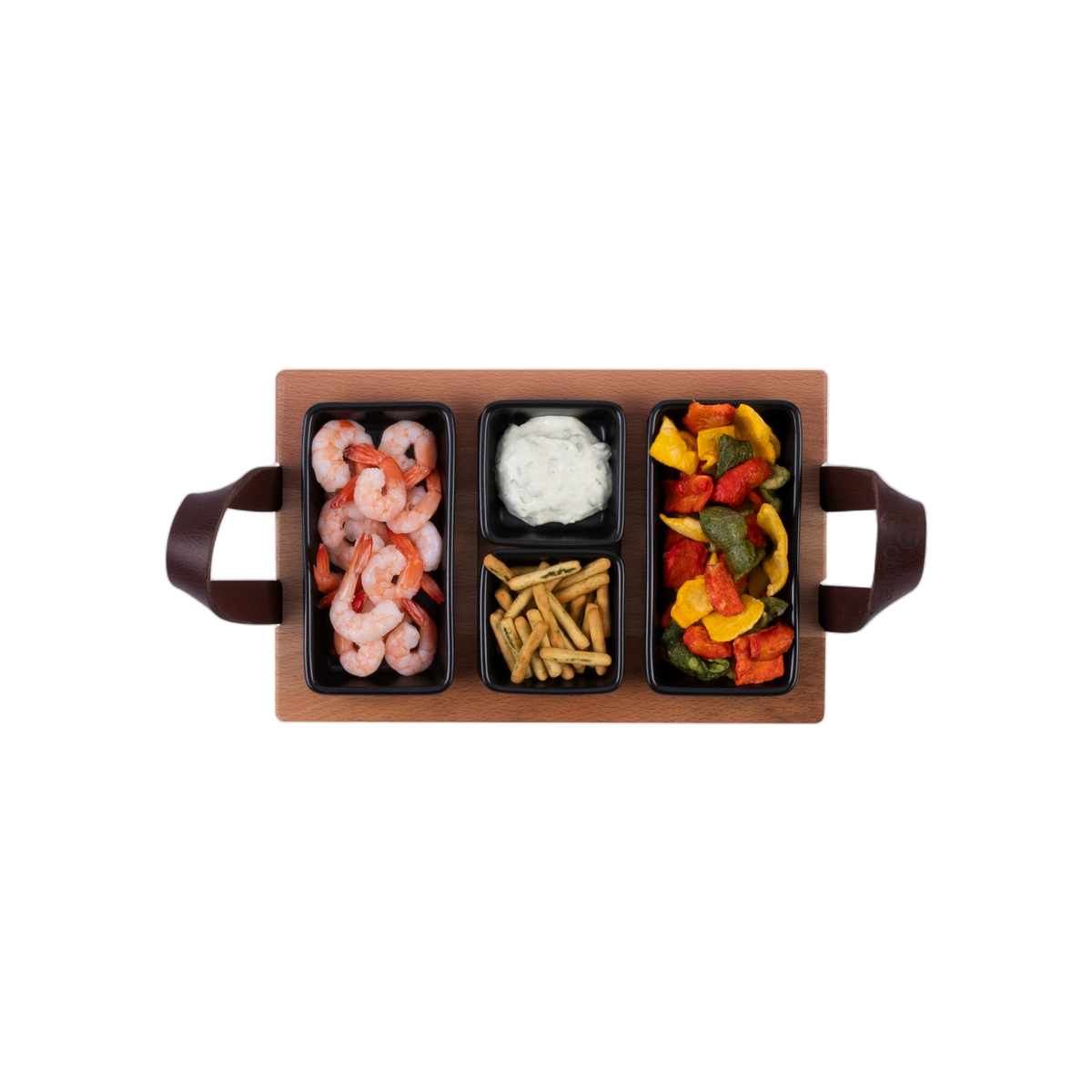 Bowls and Dishes Borreltray 30cm 3-vaks met schaaltjes zwart