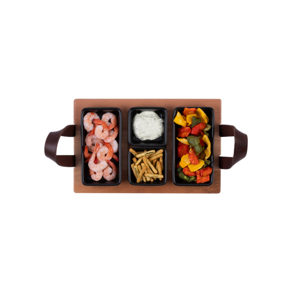 Bowls and Dishes Borreltray 30cm 3-vaks met schaaltjes zwart