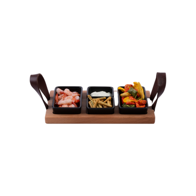 Bowls and Dishes Borreltray 30cm 3-vaks met schaaltjes zwart