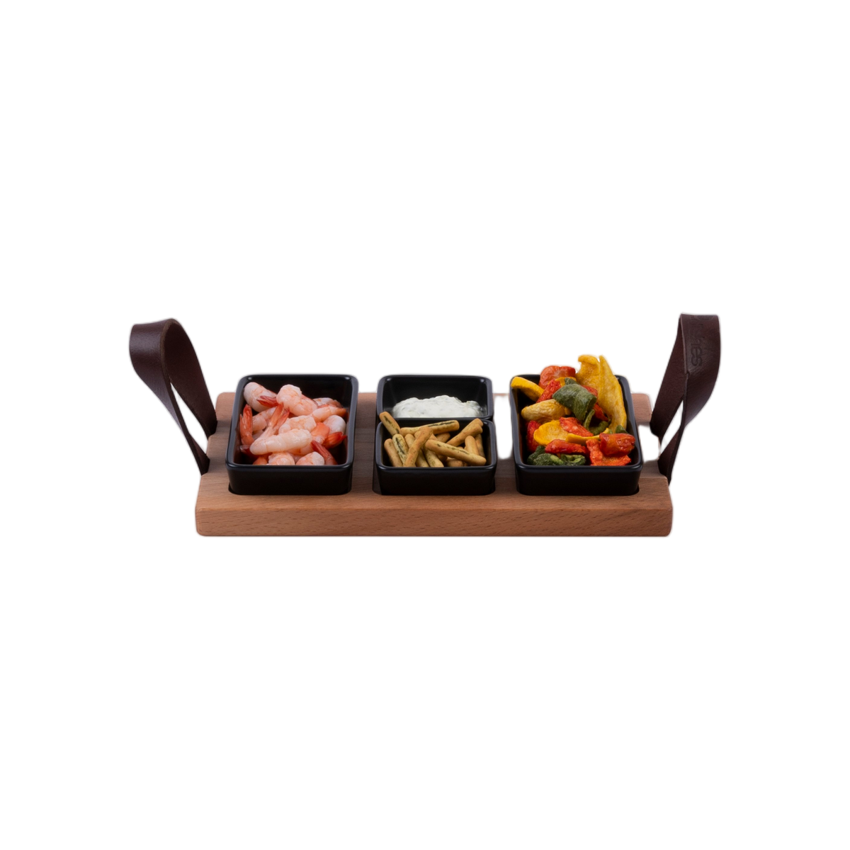 Bowls and Dishes Borreltray 30cm 3-vaks met schaaltjes zwart
