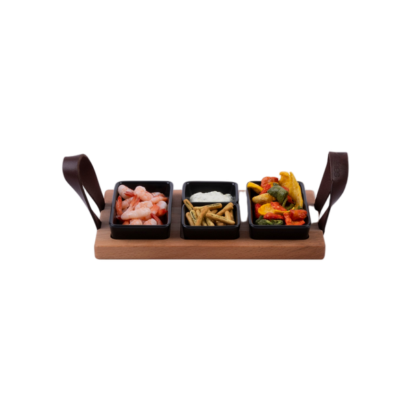 Bowls and Dishes Borreltray 30cm 3-vaks met schaaltjes zwart