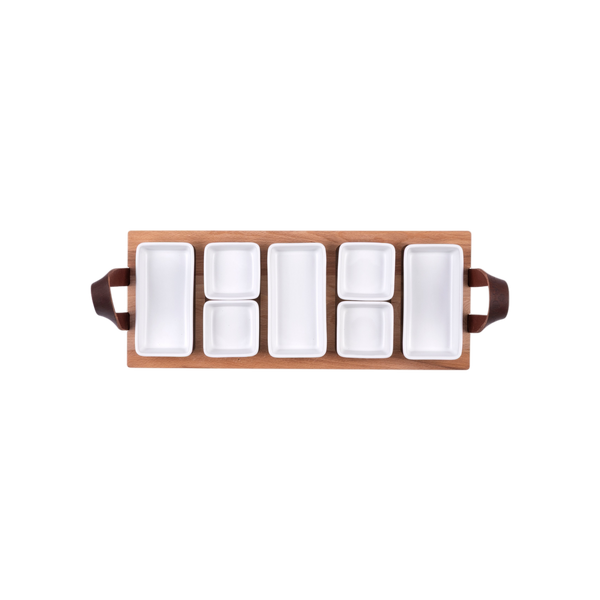Bowls and Dishes Borreltray 49 cm 5-vaks met schaaltjes wit