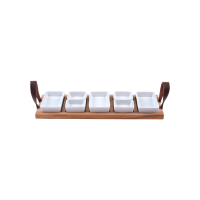 Bowls and Dishes Borreltray 49 cm 5-vaks met schaaltjes wit