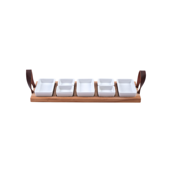 Bowls and Dishes Borreltray 49 cm 5-vaks met schaaltjes wit